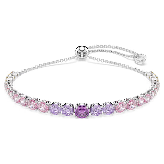 Matrix Tennis bracelet, Gradient of round cuts, Multicoloured, Rhodium plated