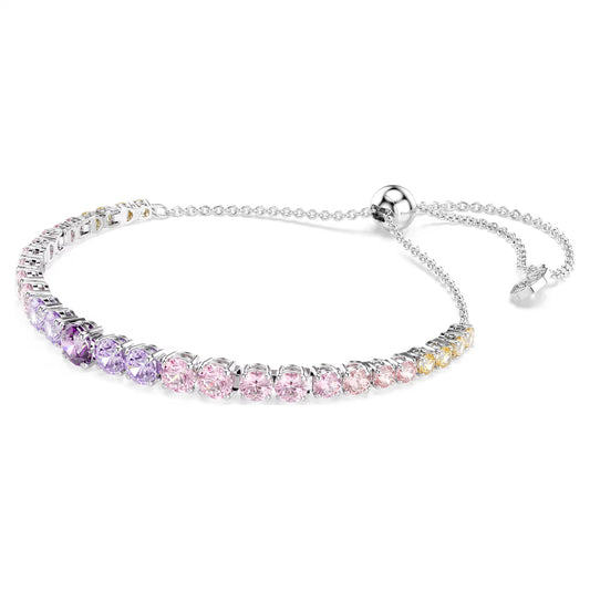 Matrix Tennis bracelet, Gradient of round cuts, Multicoloured, Rhodium plated