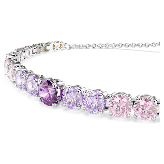 Matrix Tennis bracelet, Gradient of round cuts, Multicoloured, Rhodium plated