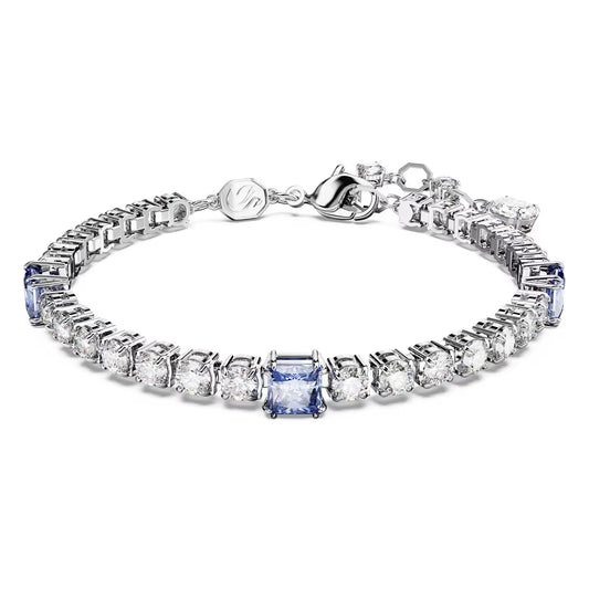 Matrix Tennis bracelet, Blue, Rhodium, Size M