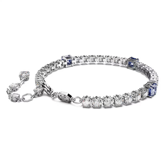 Matrix Tennis bracelet, Blue, Rhodium, Size M