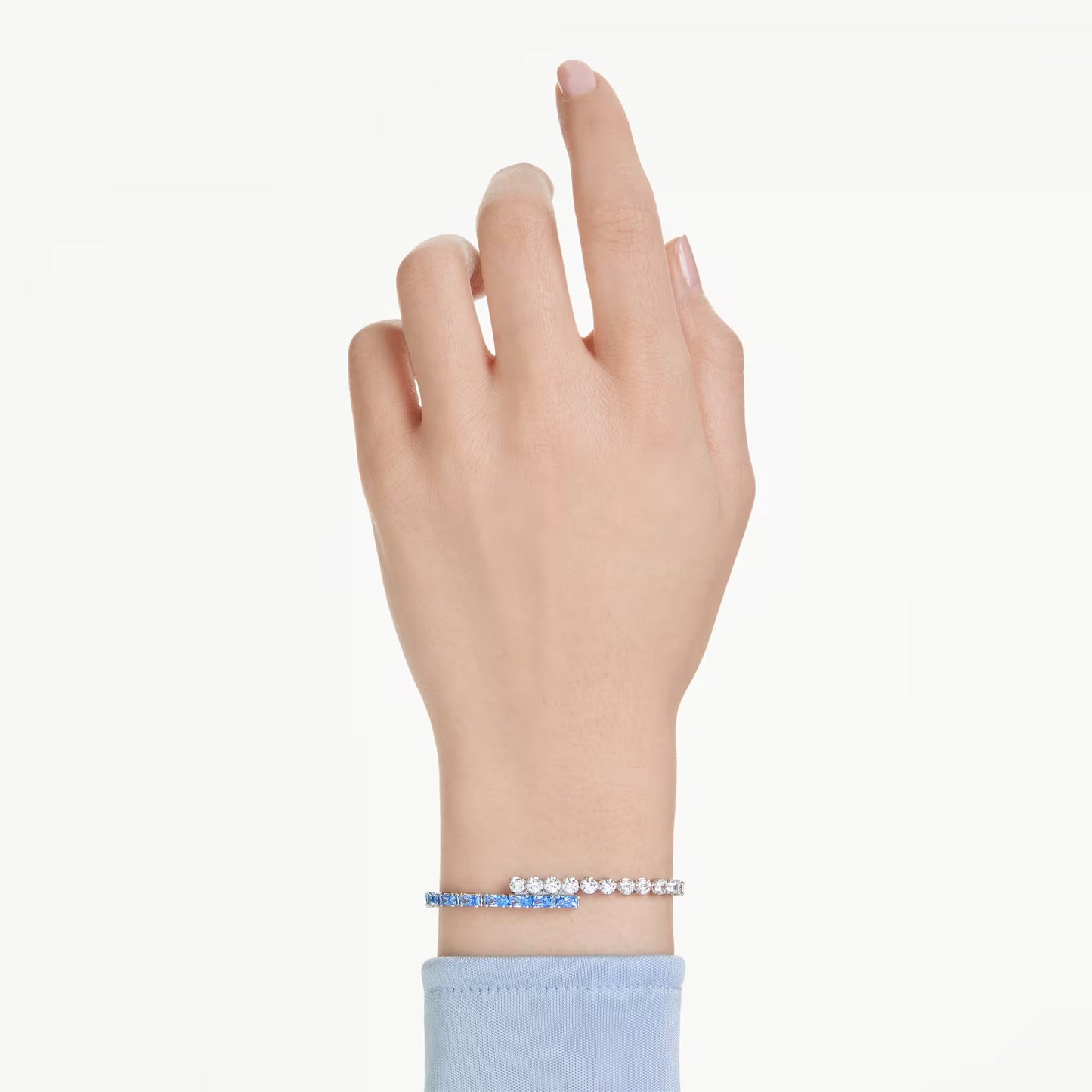 Matrix Tennis bracelet, Mixed cuts, Blue, Rhodium plated