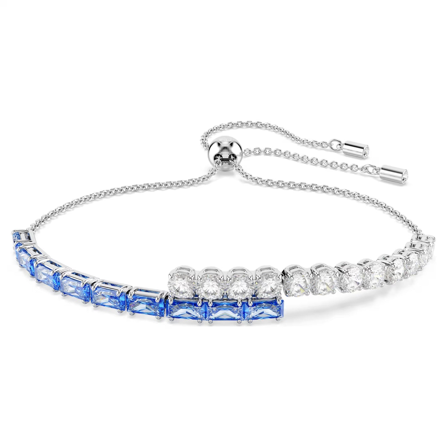 Matrix Tennis bracelet, Mixed cuts, Blue, Rhodium plated