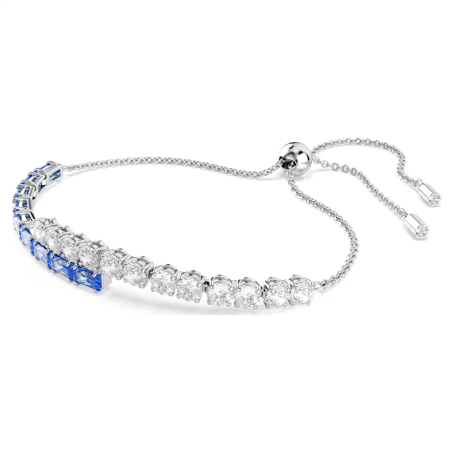 Matrix Tennis bracelet, Mixed cuts, Blue, Rhodium plated