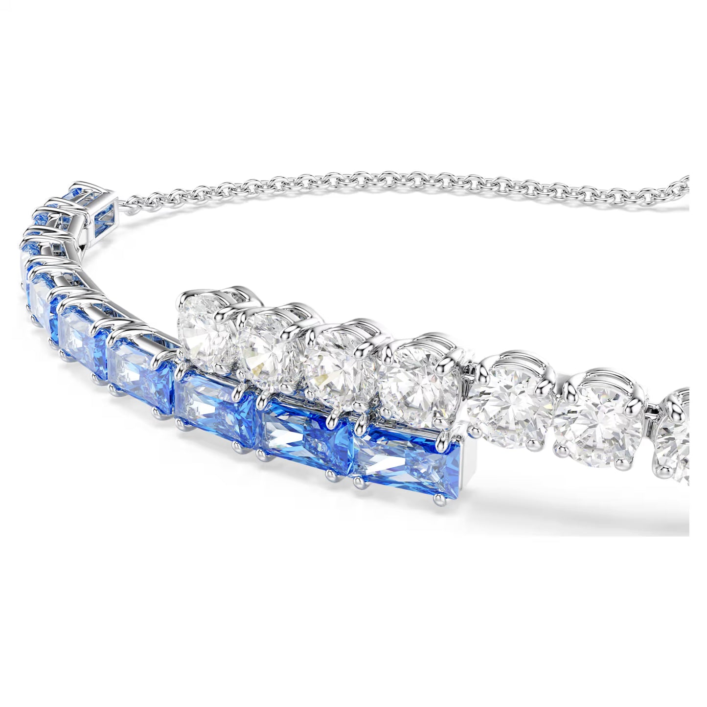 Matrix Tennis bracelet, Mixed cuts, Blue, Rhodium plated