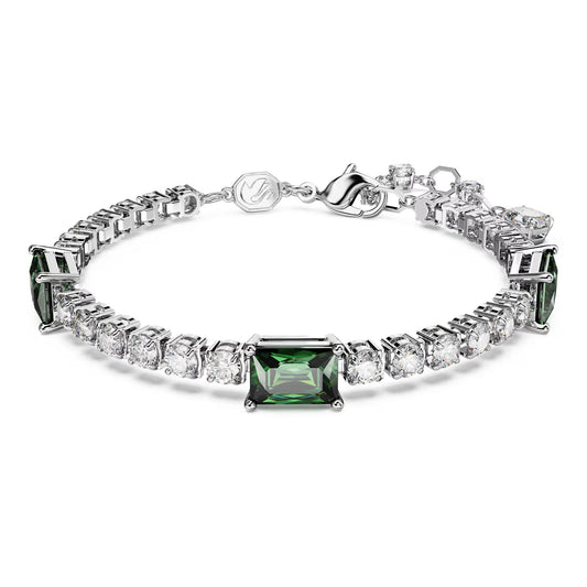 Matrix Tennis bracelet, Mixed cuts, Green, Rhodium