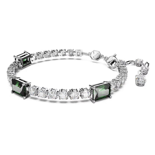Matrix Tennis bracelet, Mixed cuts, Green, Rhodium
