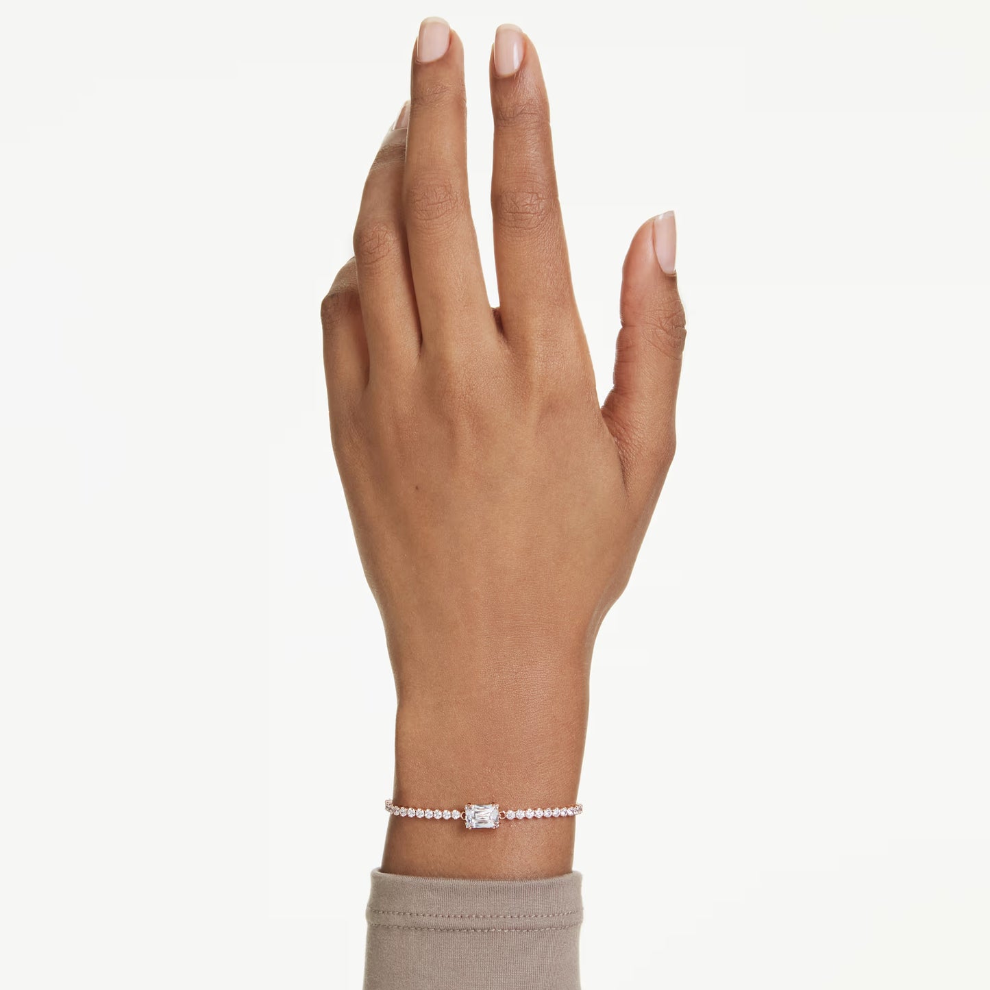 Matrix Tennis bracelet, Mixed cuts, White, Rose gold-tone plated