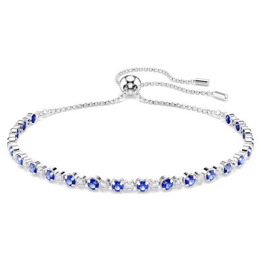 Matrix Tennis bracelet, Mixed round cuts, Blue, Rhodium plated