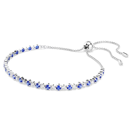 Matrix Tennis bracelet, Mixed round cuts, Blue, Rhodium plated