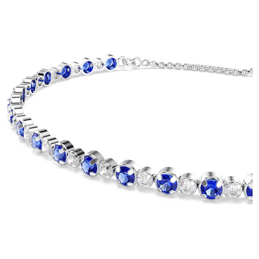 Matrix Tennis bracelet, Mixed round cuts, Blue, Rhodium plated