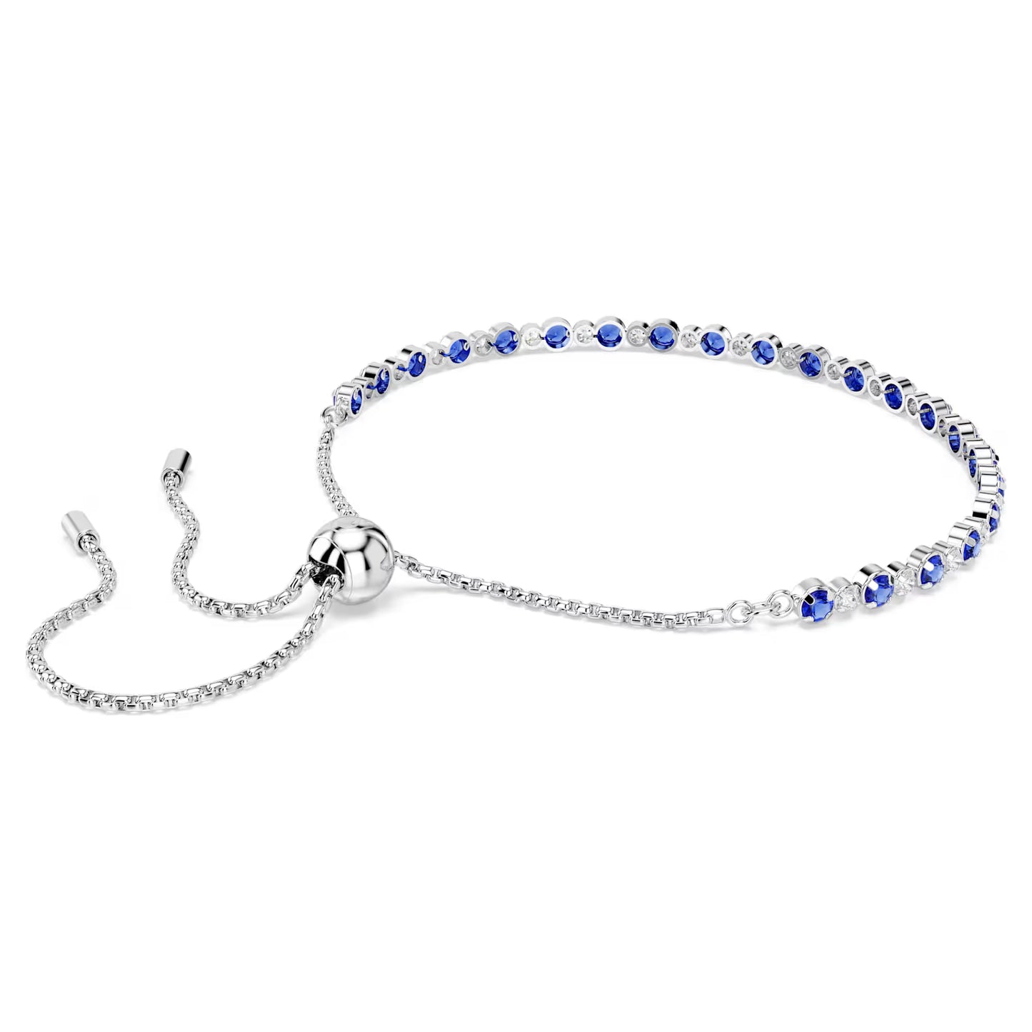 Matrix Tennis bracelet, Mixed round cuts, Blue, Rhodium plated