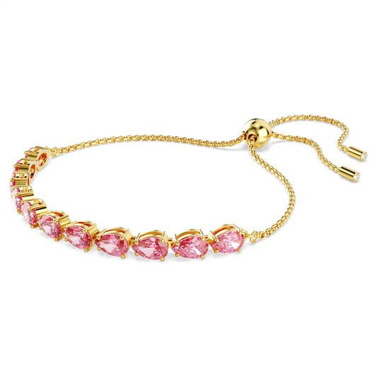 Matrix bracelet, Pear cut, Pink, Gold-tone plated