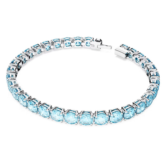 Matrix Tennis bracelet, Round, Blue, Rhodium, S