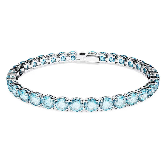 Matrix Tennis bracelet, Round, Blue, Rhodium, M