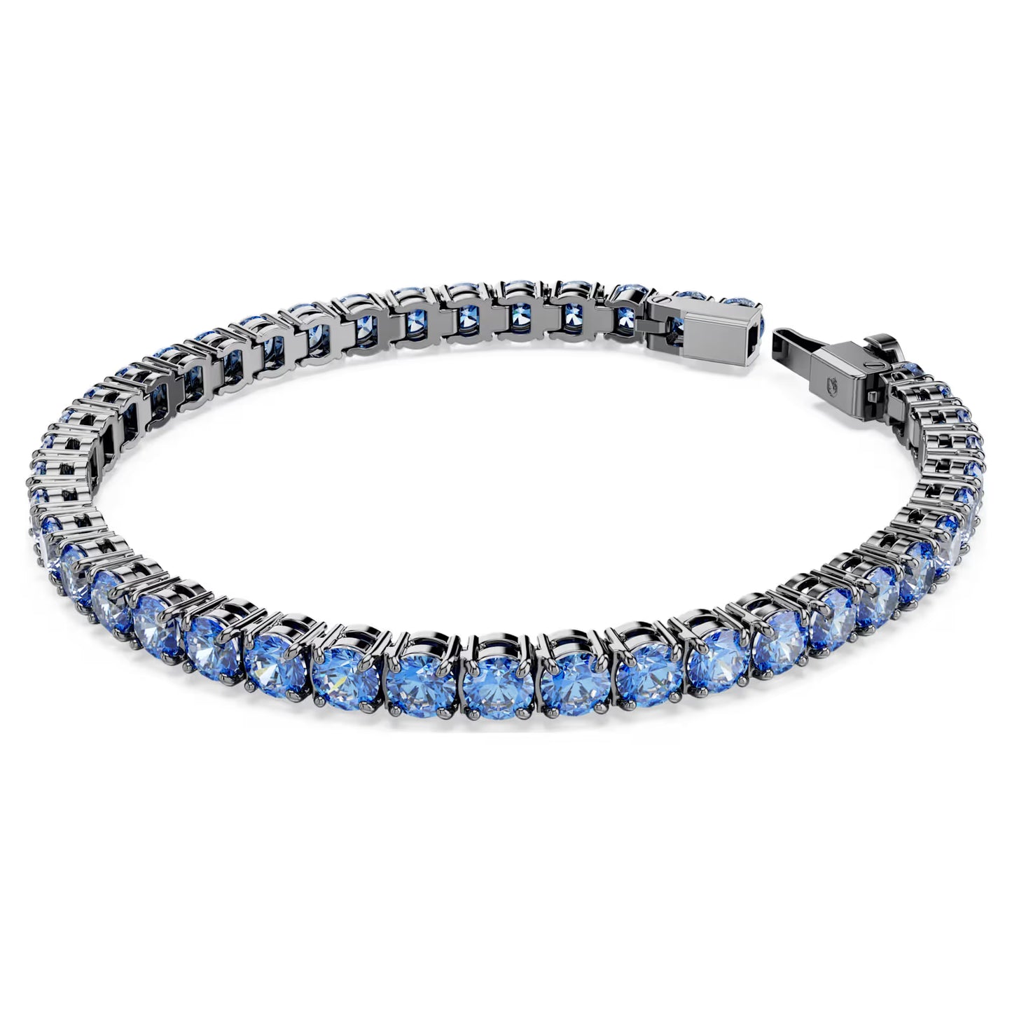 Matrix Tennis bracelet, Round cut, Blue, Ruthenium plated