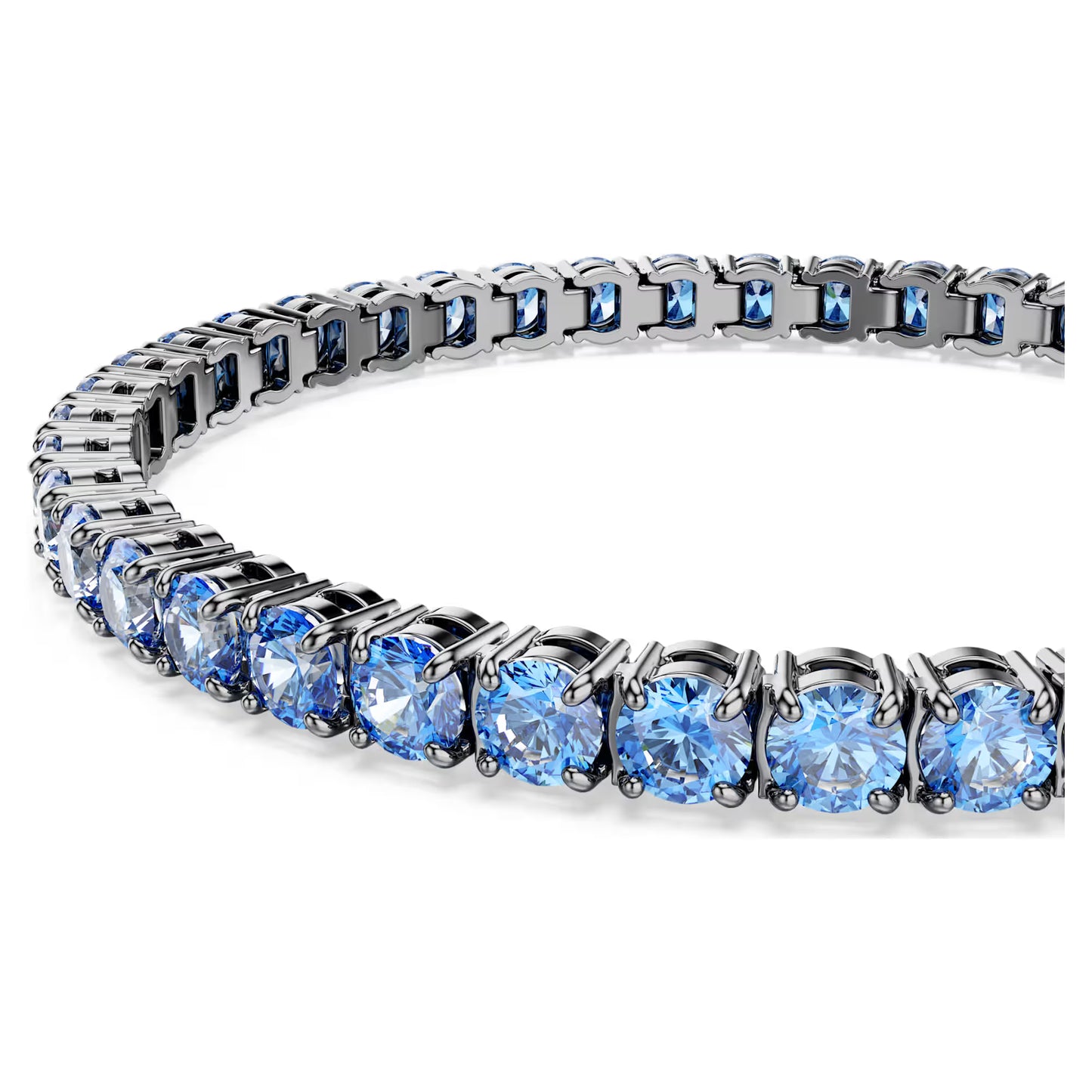Matrix Tennis bracelet, Round cut, Blue, Ruthenium plated