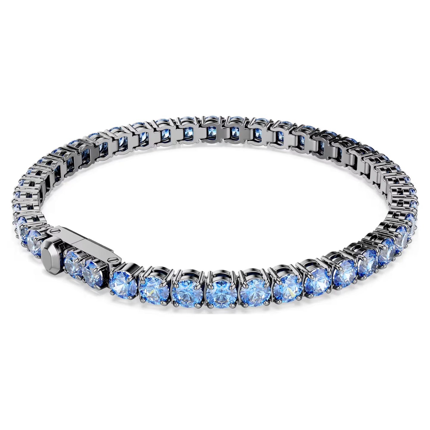 Matrix Tennis bracelet, Round cut, Blue, Ruthenium plated