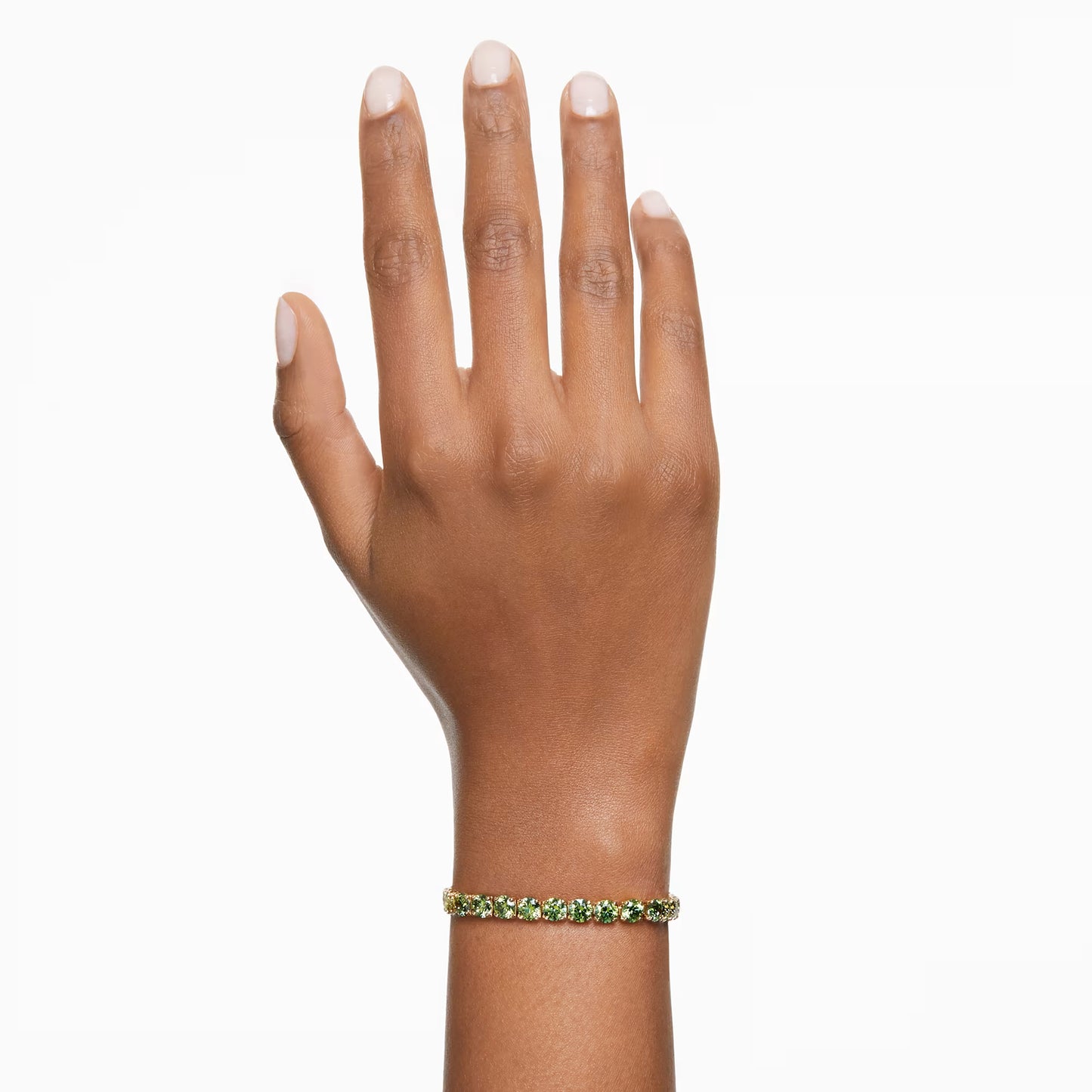 Matrix Tennis bracelet, Round cut, Green, Gold-tone, L