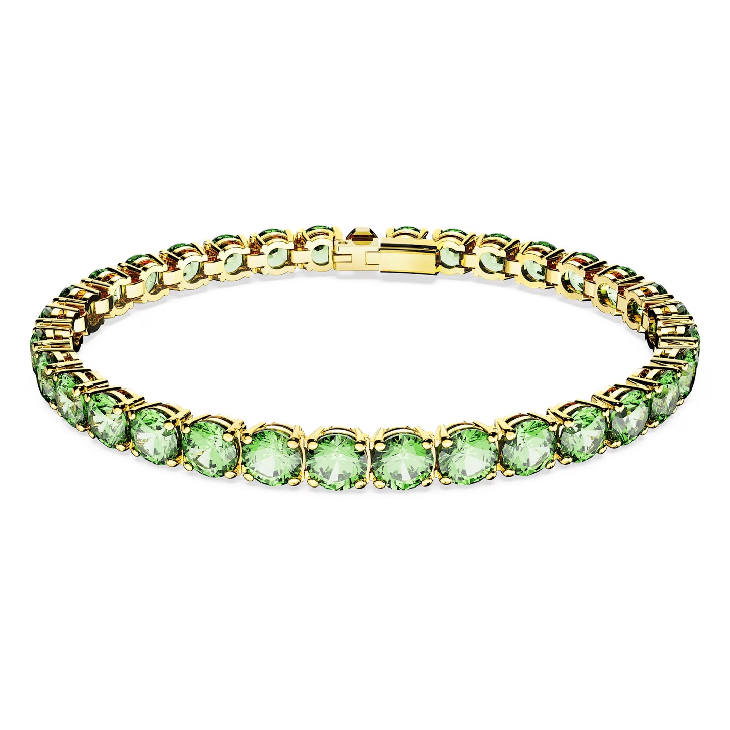Matrix Tennis bracelet, Round cut, Green, Gold-tone, L