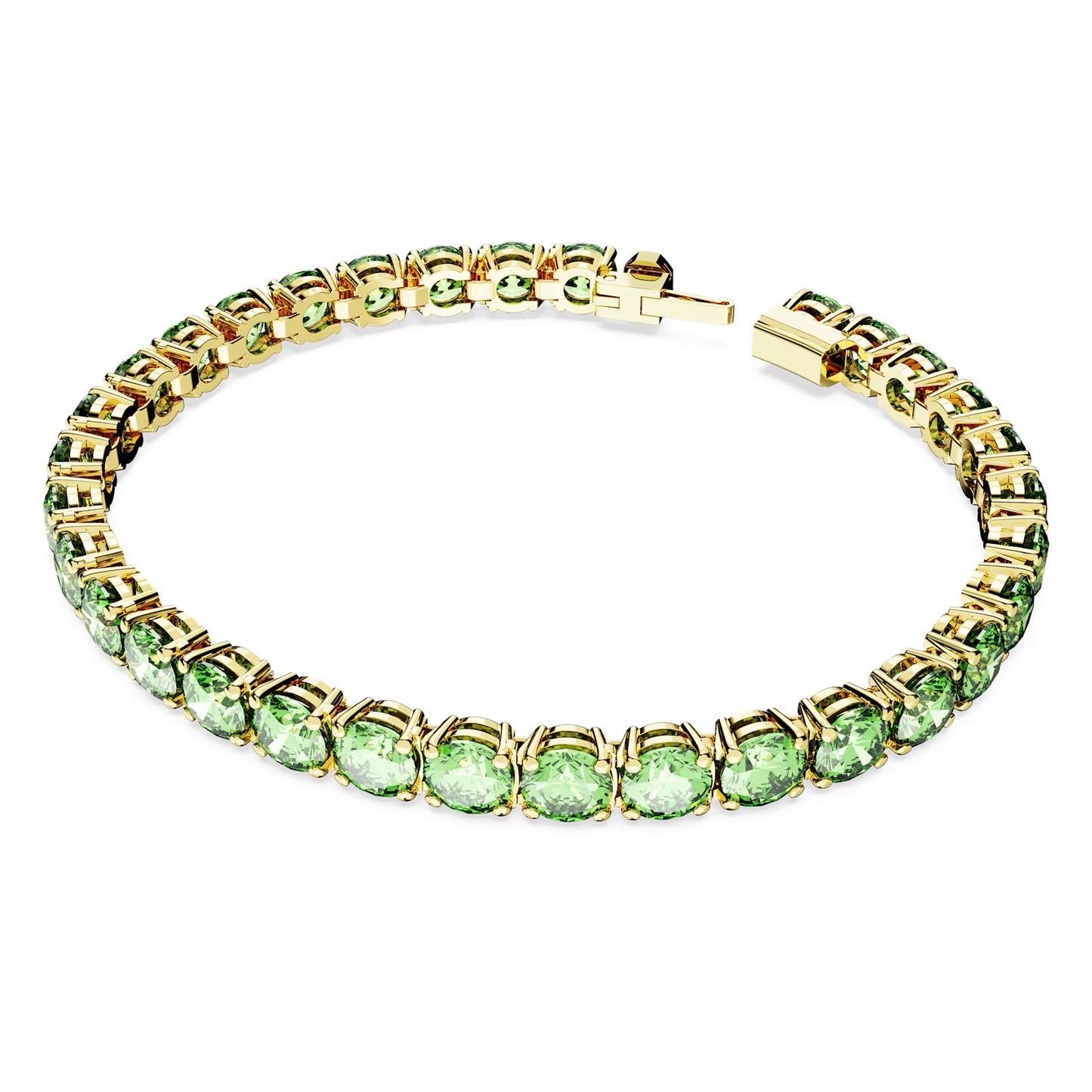 Matrix Tennis bracelet, Round cut, Green, Gold-tone, L