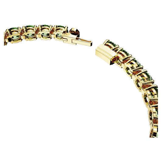 Matrix Tennis bracelet, Round cut, Green, Gold-tone, L
