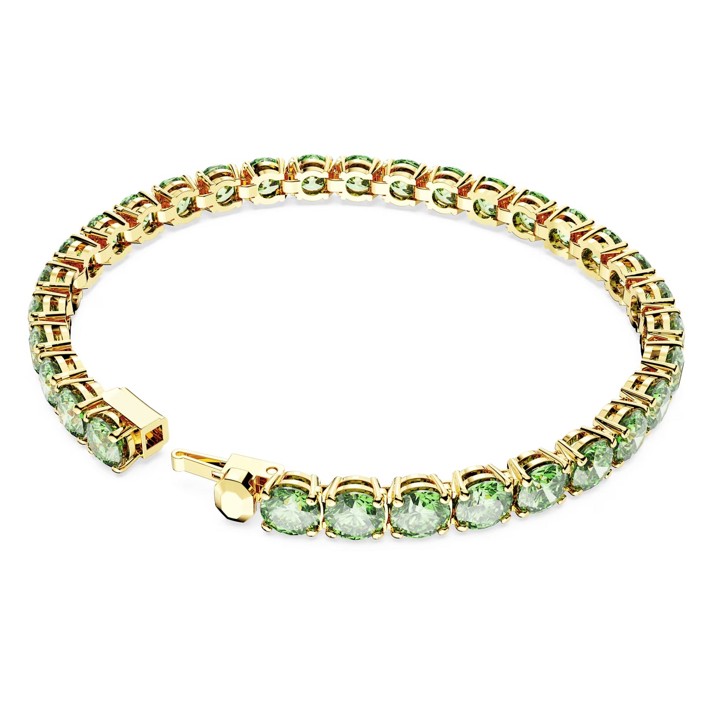 Matrix Tennis bracelet, Round cut, Green, Gold-tone, L