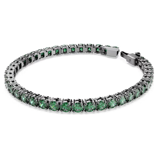 Matrix Tennis bracelet, Round cut, Green, Ruthenium plated