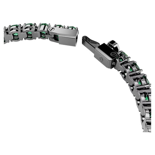 Matrix Tennis bracelet, Round cut, Green, Ruthenium plated