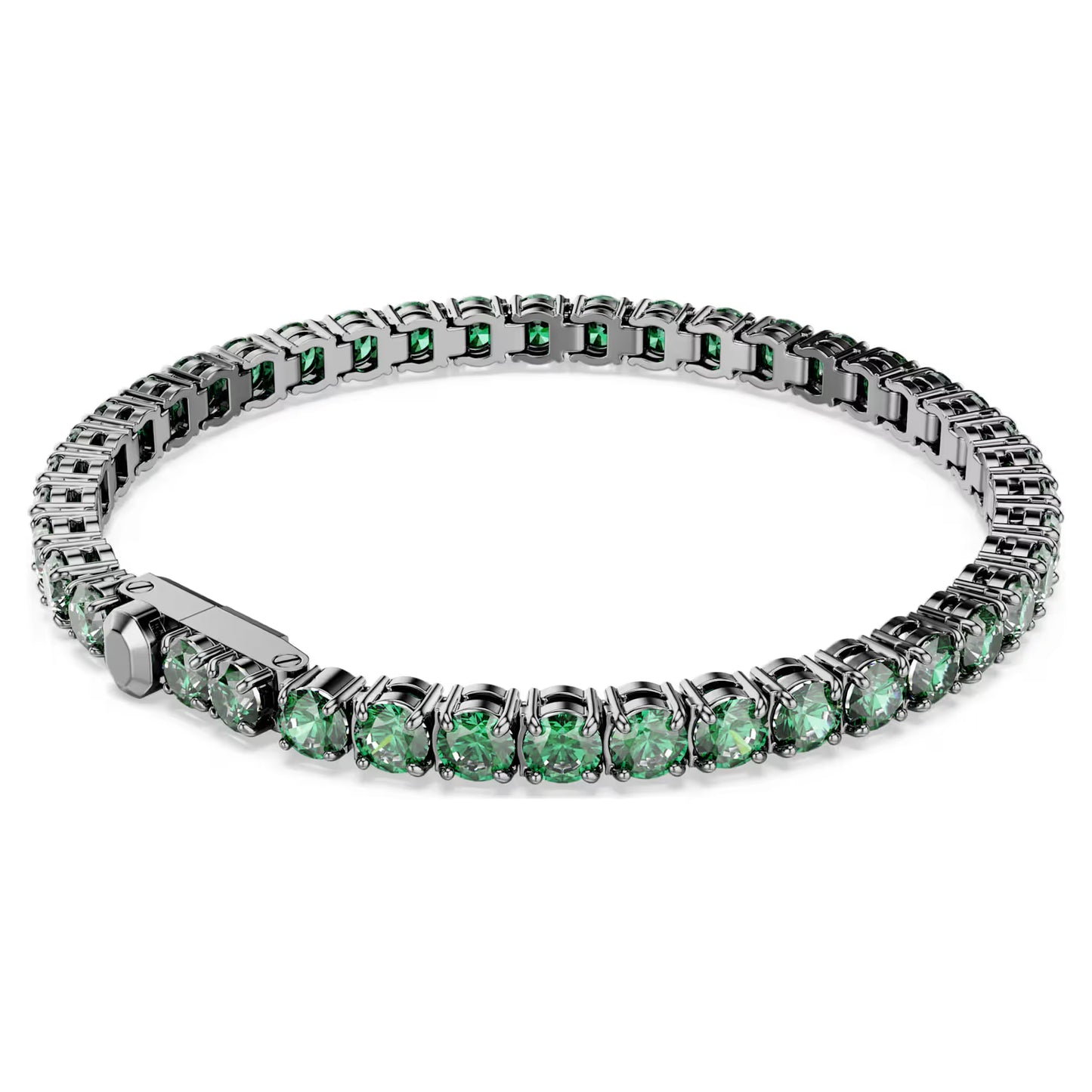Matrix Tennis bracelet, Round cut, Green, Ruthenium plated