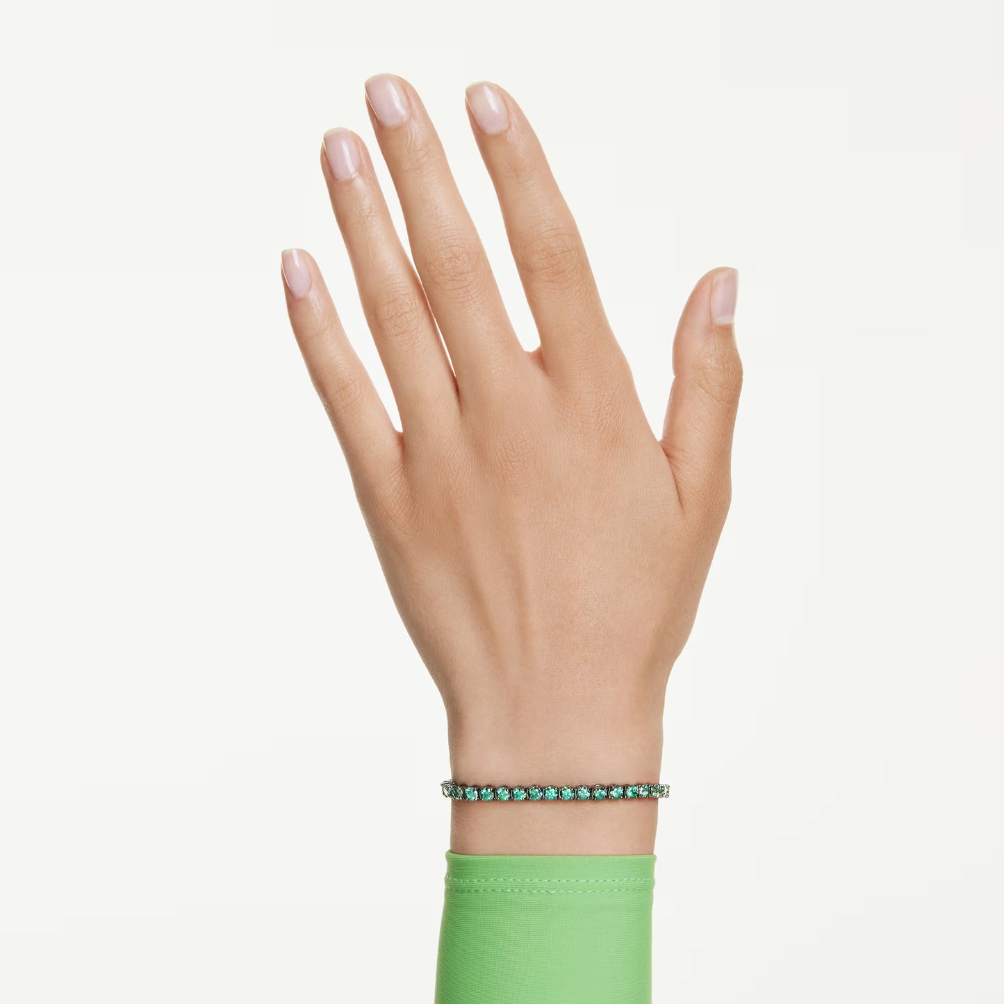 Matrix Tennis bracelet, Round cut, Green, Ruthenium plated