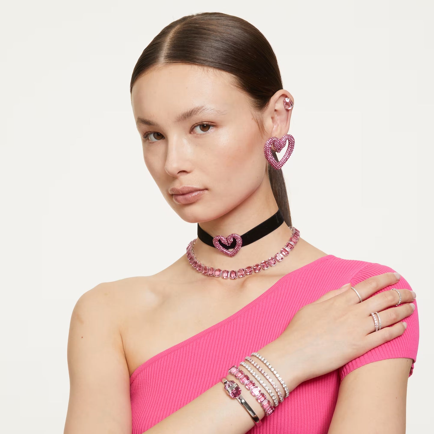 Matrix Tennis bracelet, Round cut, Pink, Medium