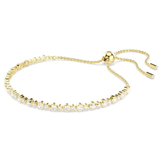 Matrix Tennis bracelet, Round cut, White, Gold-tone plated