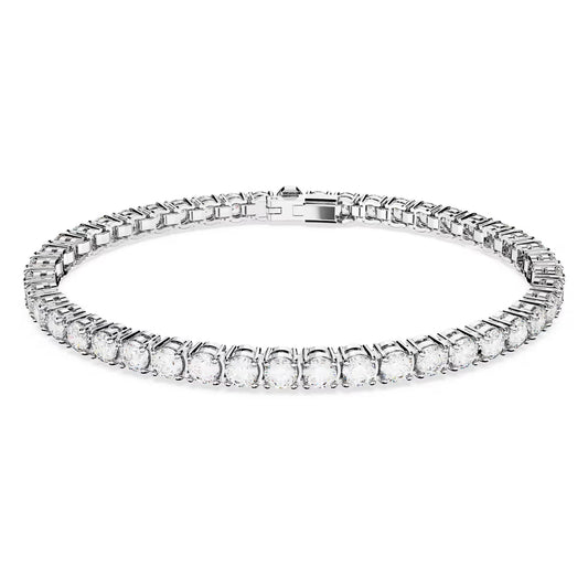 Matrix Tennis bracelet, Round cut, White, Rhodium plated