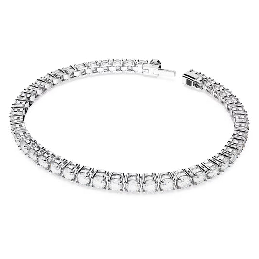 Matrix Tennis bracelet, Round cut, White, Rhodium plated