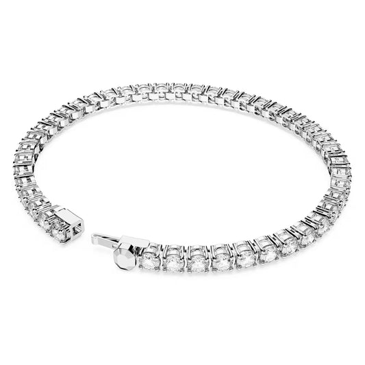 Matrix Tennis bracelet, Round cut, White, Rhodium plated