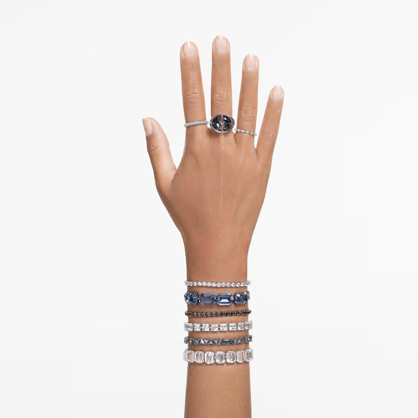 Matrix Tennis bracelet, Round cut, White, Rhodium plated