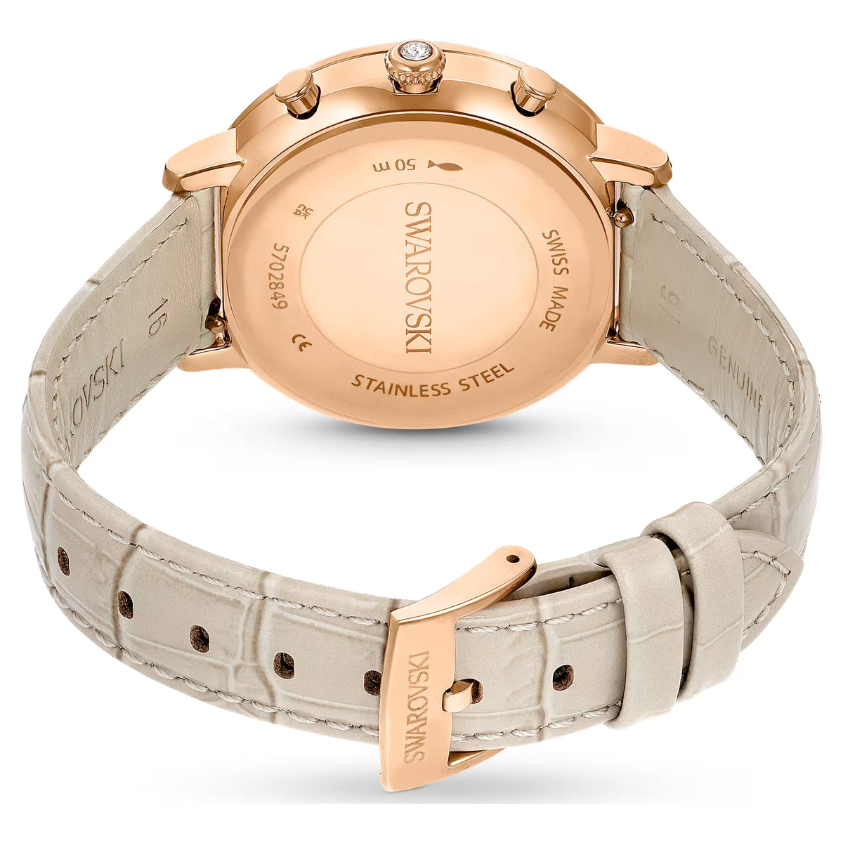 Matrix tennis chrono watch, Swiss Made, Leather strap, Beige, Rose gold-tone finish