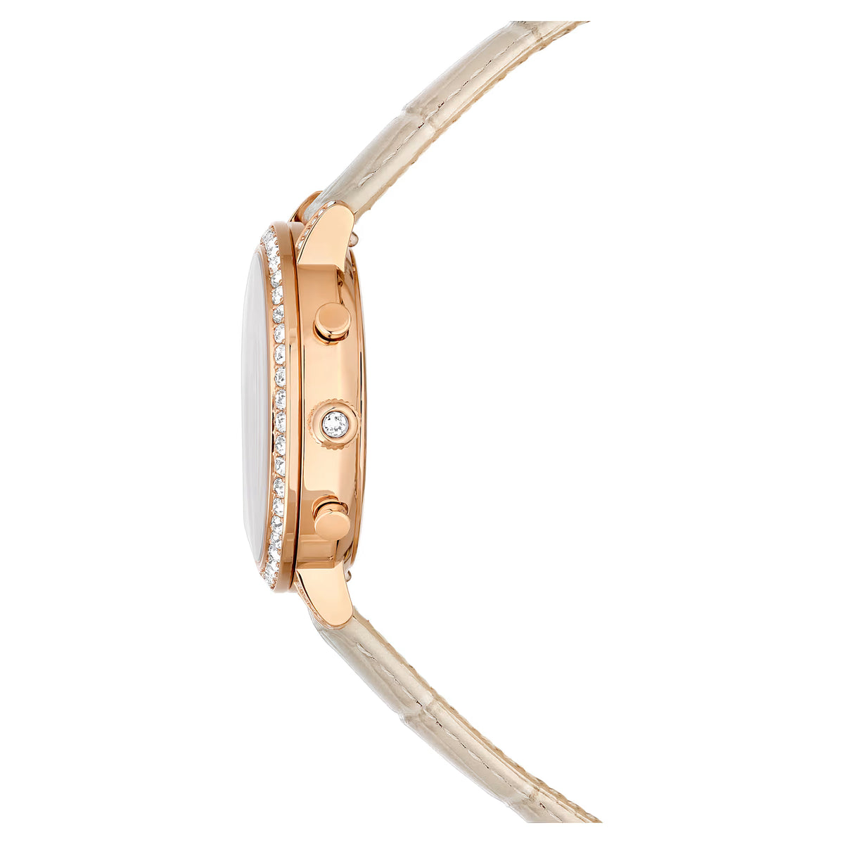Matrix tennis chrono watch, Swiss Made, Leather strap, Beige, Rose gold-tone finish