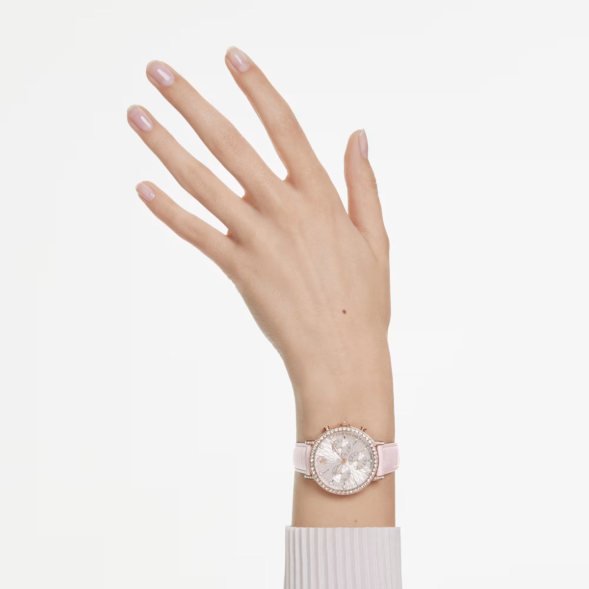 Matrix tennis chrono watch, Swiss Made, Leather strap, Pink, Rose gold-tone finish