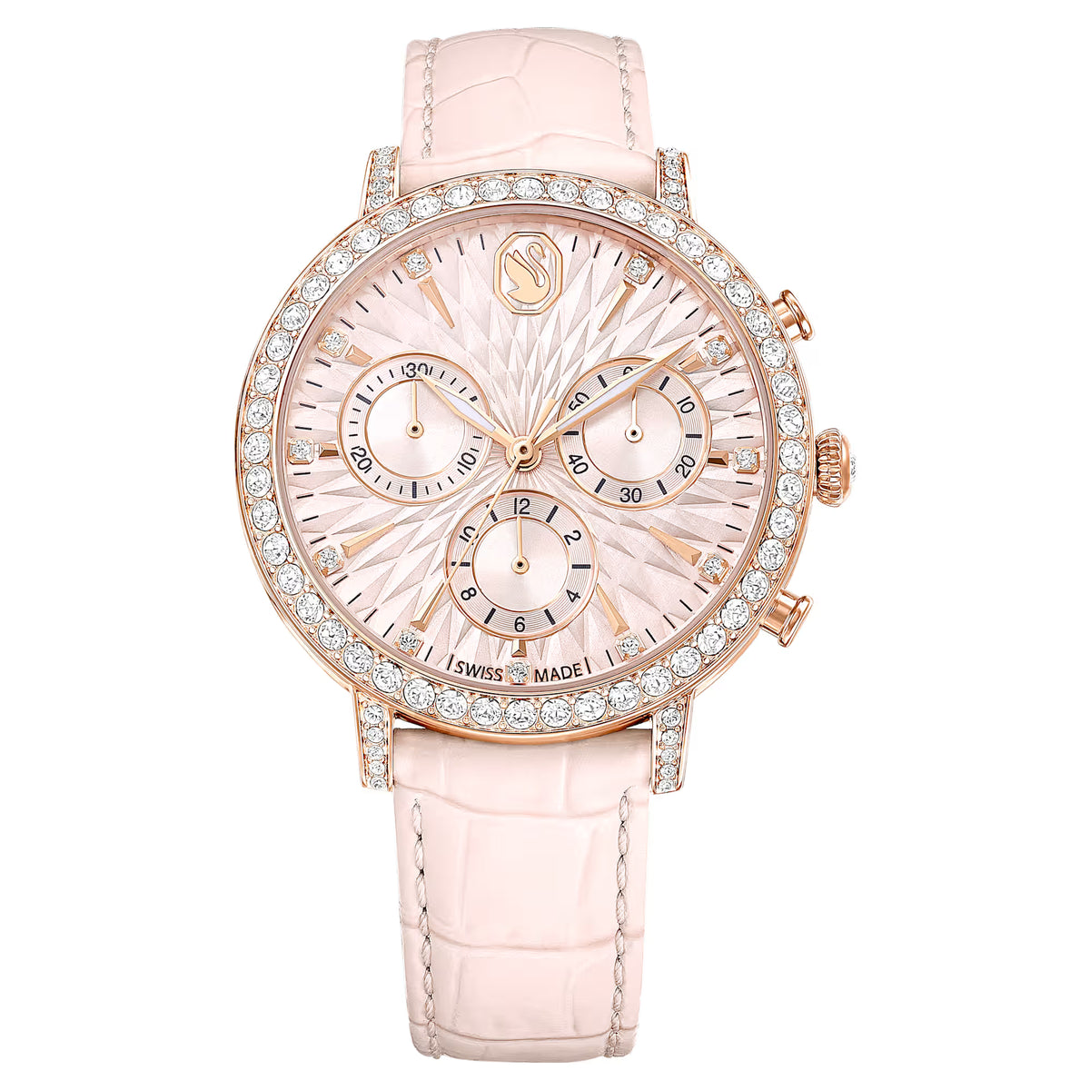 Matrix tennis chrono watch, Swiss Made, Leather strap, Pink, Rose gold-tone finish