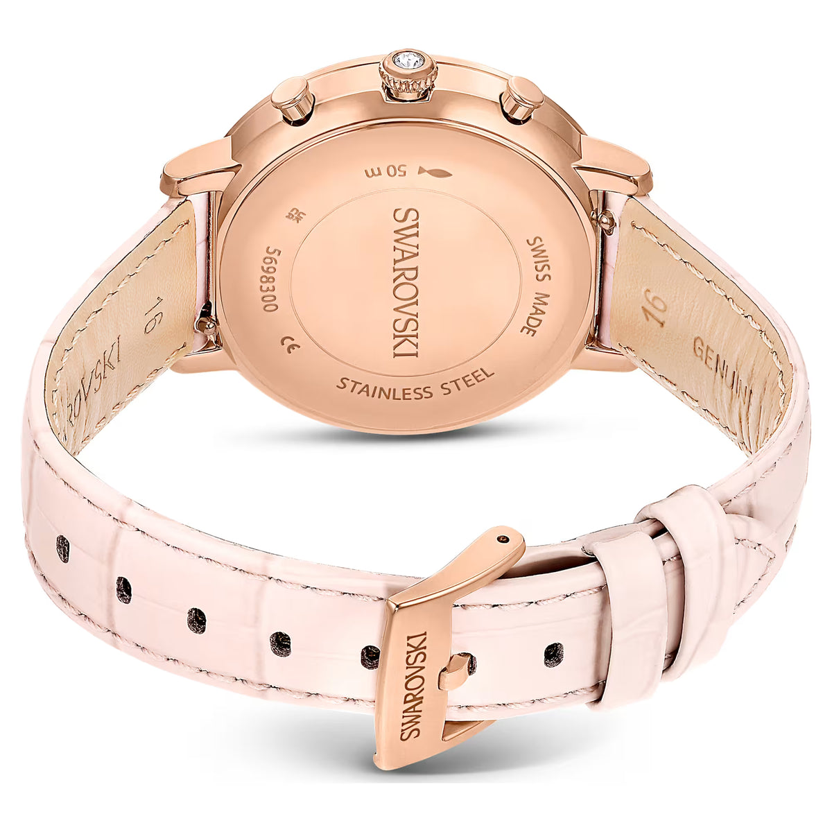 Matrix tennis chrono watch, Swiss Made, Leather strap, Pink, Rose gold-tone finish