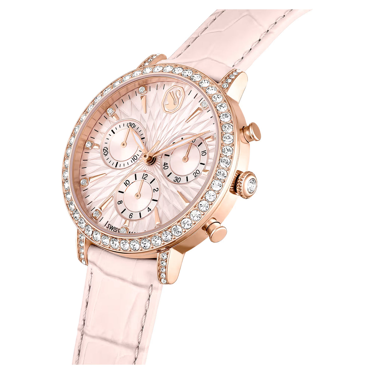Matrix tennis chrono watch, Swiss Made, Leather strap, Pink, Rose gold-tone finish