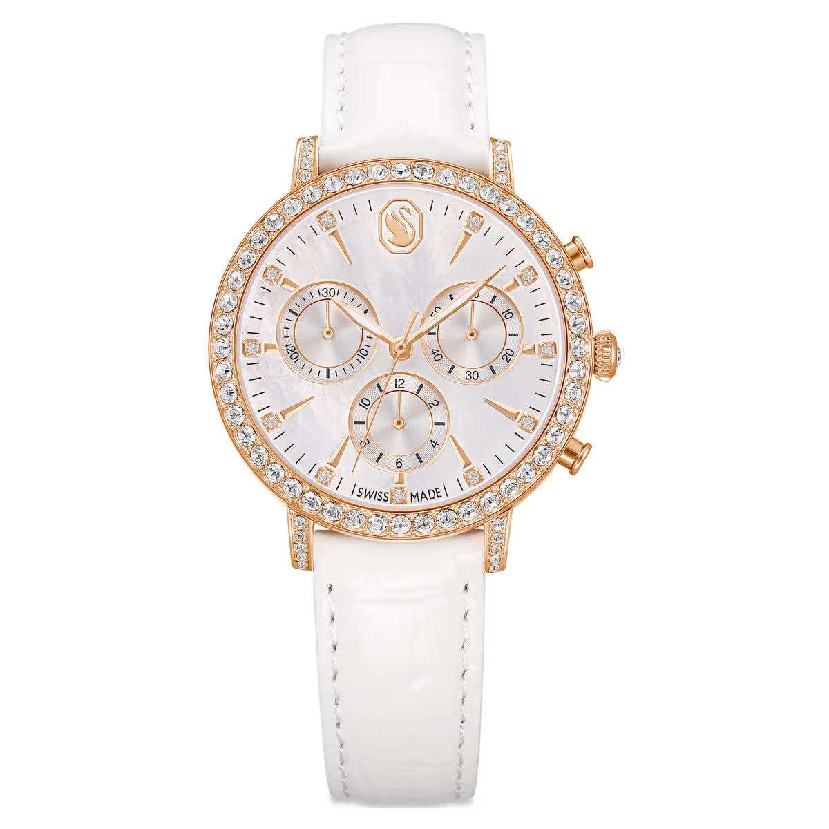 Matrix tennis chrono watch, Swiss Made, Leather strap, Rose gold tone, Rose gold-tone finish