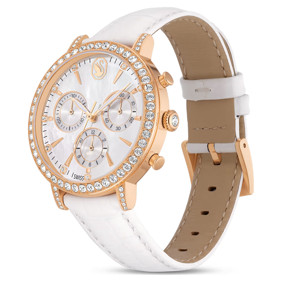 Matrix tennis chrono watch, Swiss Made, Leather strap, Rose gold tone, Rose gold-tone finish