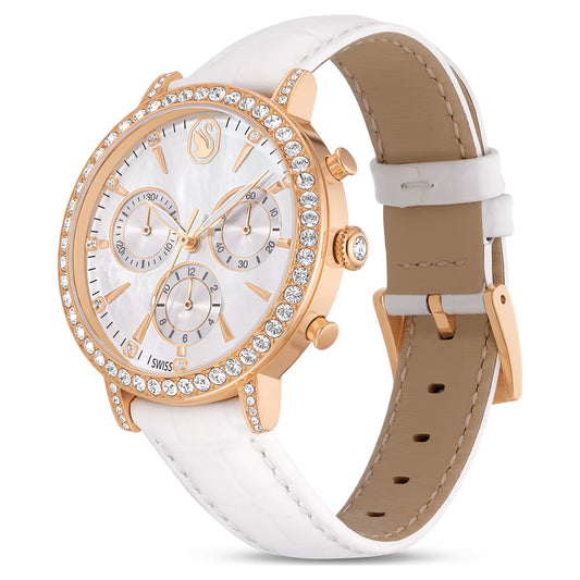 Matrix tennis chrono watch, Swiss Made, Leather strap, Rose gold tone, Rose gold-tone finish