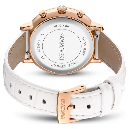 Matrix tennis chrono watch, Swiss Made, Leather strap, Rose gold tone, Rose gold-tone finish