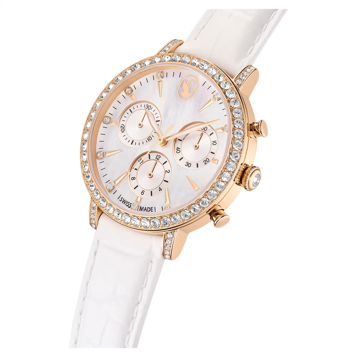 Matrix tennis chrono watch, Swiss Made, Leather strap, Rose gold tone, Rose gold-tone finish