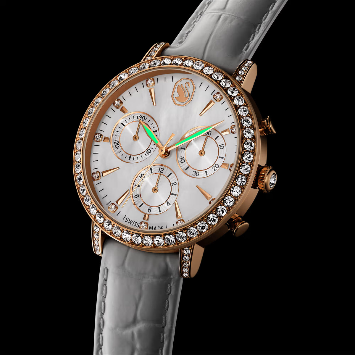 Matrix tennis chrono watch, Swiss Made, Leather strap, Rose gold tone, Rose gold-tone finish