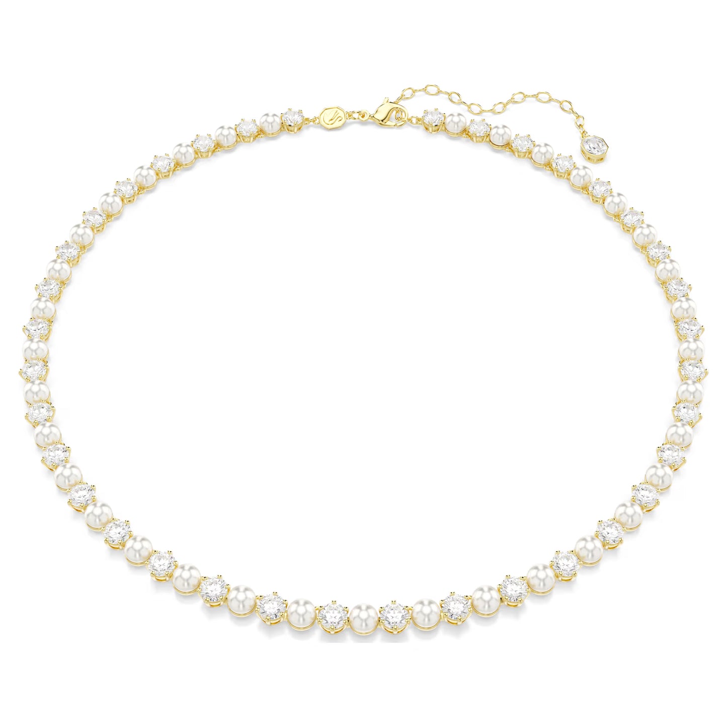 Matrix Tennis necklace, Crystal pearl, Round cut, White, Gold-tone plated